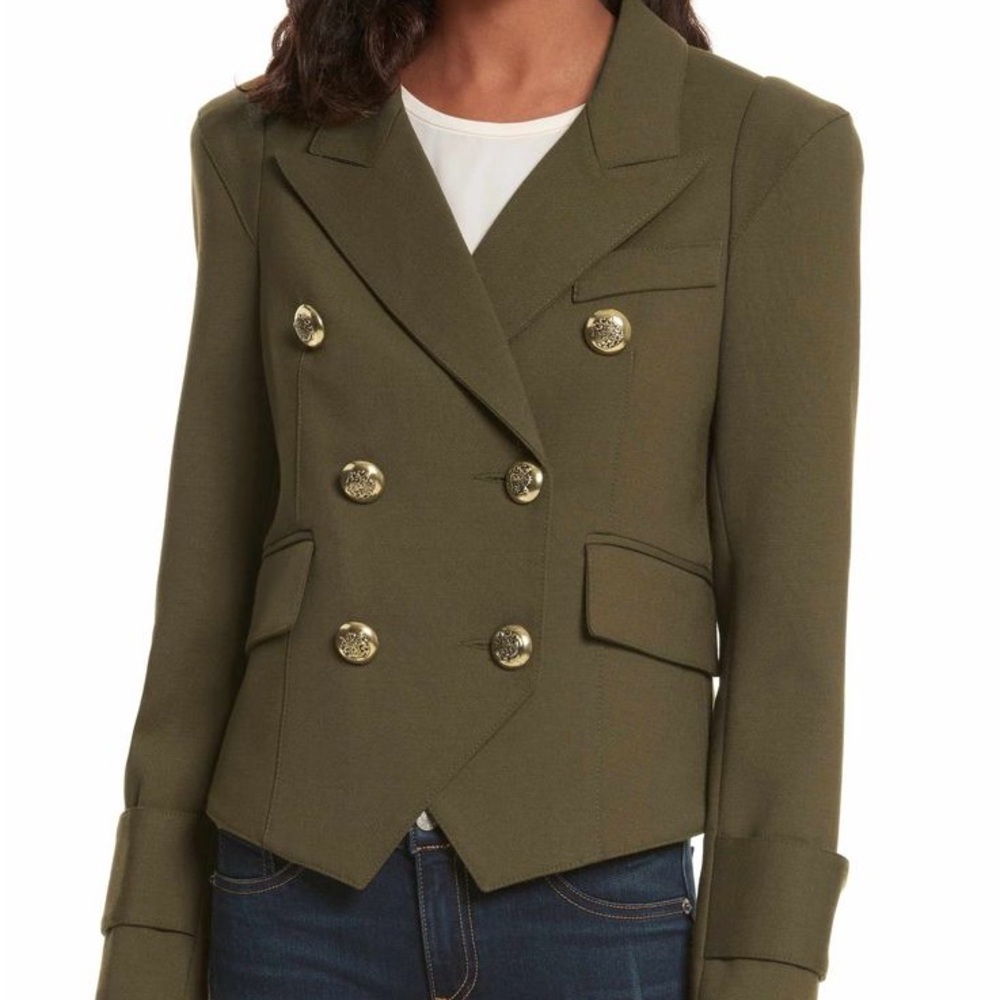 Smythe Olive Double-Breasted Pagoda Shoulder Blazer